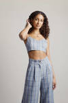 Only Want You Blue Multi Plaid Button Cami Crop Top