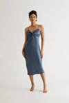 Quit Playing Games Blue Satin Knot Midi Dress