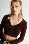 Brit Brown Fuzzy Button Cropped Cardigan Top