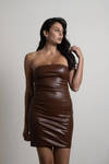 Genevieve Brown Faux Leather Strapless Mini Dress
