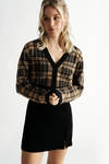 Fall Time Camel Plaid Cropped Cardigan