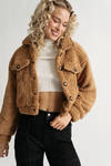 Play It Right Camel Teddy Button Jacket