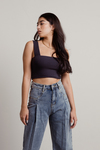 Another One Charcoal Ribbed Crop Tank Top