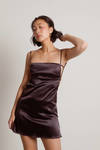 Nothing But Trouble Chocolate Brown Satin Shift Mini Dress