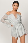 All Yours Dusty Mint Lace Off Shoulder Romper