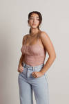 Believe Me Dusty Pink Mesh Ruched Cami Bodysuit