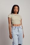 Meal Ticket Green Ribbed Cutout Ruched Side Crop Top