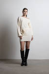 Arabelle Ivory Off Shoulder Long Sleeve Sweater Dress