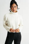 Autumn Skies Ivory Cable Knit Turtleneck Sweater