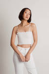 Care About Me Ivory Smocked Tie Strap Crop Tank Top