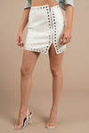 Gena Ivory Croc Embossed Faux Leather Studded Skirt