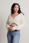 Mahlia Ivory Fuzzy Twist Front Sweater Crop Top