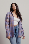 Chiibs Lavender Plaid Flannel Pocket Button Up Shacket