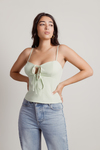 Acacia Light Green Gingham Tie Front Tank Top