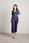 Off The Grid Navy Tie Front Jumpsuit