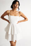 Aphrodite Off White Tiered Ruffle Flared Skater Dress