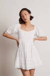 Ema Off White Puff Sleeve Babydoll Mini Dress