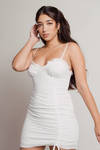 Lacie Off White Eyelet Side Ruched Bodycon Dress