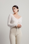 Megara Off White Ruched Long Sleeve Crop Top