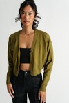 Love Song Olive Button Cropped Cardigan