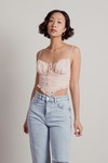 Let Me Know Oval Print Peach Handkerchief Ruched Crop Tank