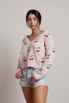 Cherrific Cherry Distressed V-Neck Sweater