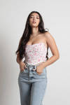 Step Out Pink Multi Floral Ruched Corset Bustier Crop Top