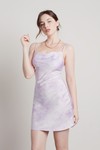 Lesli Purple Tie-Dye Satin Bodycon Mini Dress
