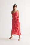 Lou Red Lurex Floral Wrap Midi Dress