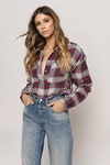 Claudine Red Multi Plaid Button Down Shirt 