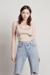 Elevated Sand Contrast Exposed Stitch Crop Tank