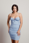 That Type Sky Blue Ruched Keyhole Bodycon Mini Dress