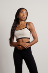 Outside The Lines Taupe Black Contrast Crop Tank Top