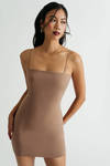 Fall In Line Taupe Knit Bodycon Mini Dress