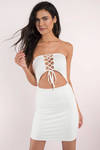 Close Ties White Lace Up Bodycon Dress