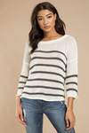 Stay In Your Lane White & Grey Striped Sweater