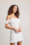 Here We Are White Smocked Bodycon Dress