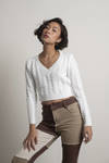 Jessenia White Cable Knit Crop Sweater