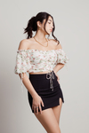 Lackadaisical Day White Rose Floral Crop Top