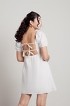 Love You Less White Back Tie Puff Sleeve Babydoll Dress