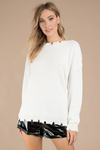 Honey Punch Sandy White Distressed Sweater