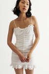 Solace White Ruffle Ruched Bodycon Mini Dress