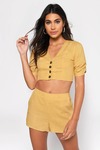 Remind Me Of You Yellow Button Up Linen Crop Top