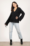Bella Black Lace Up Sleeve Sweater