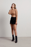 Hana Black Double Slit Suede Paneled Mini Skirt