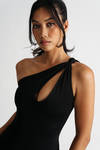 Jazmine Black One Shoulder Bodycon Midi Dress