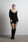 Katalina Black Ribbed Sweater Mini Dress