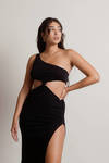 Lexi Black Knot Cutout Asymmetric Midi Dress