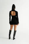 Miya Black Open Back Long Sleeve Sweater Mini Dress
