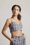 Only Want You Black Multi Plaid Button Cami Crop Top